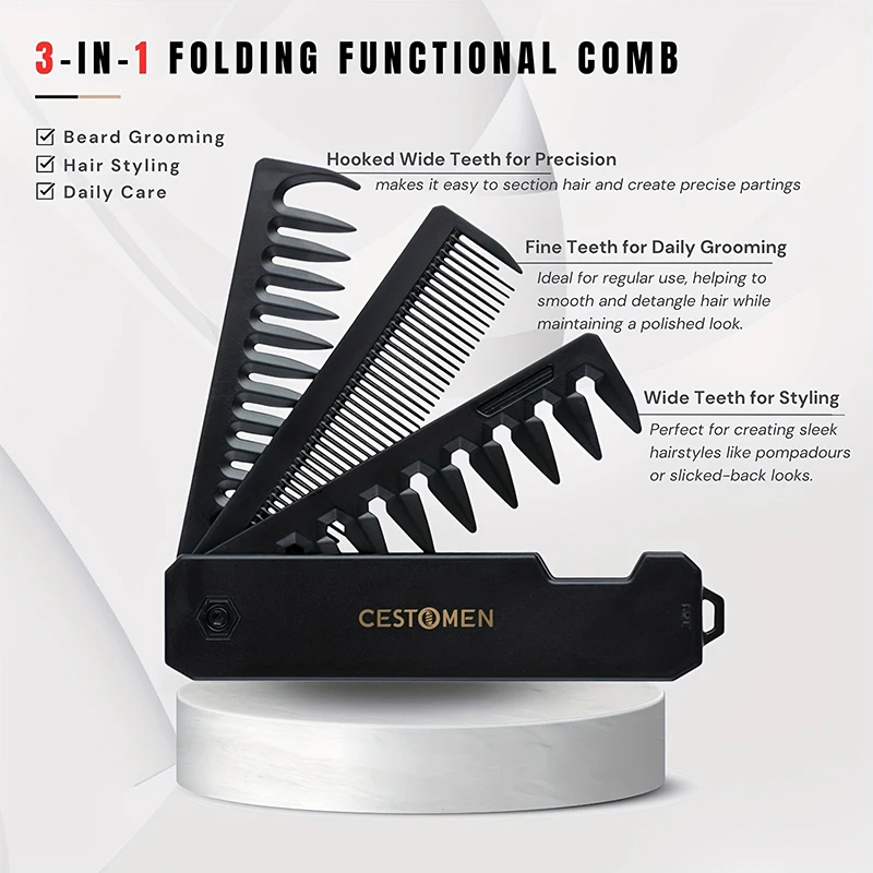 3-in-1 Folding Beard Comb for  - Mens Grooming Kit Gift review and price